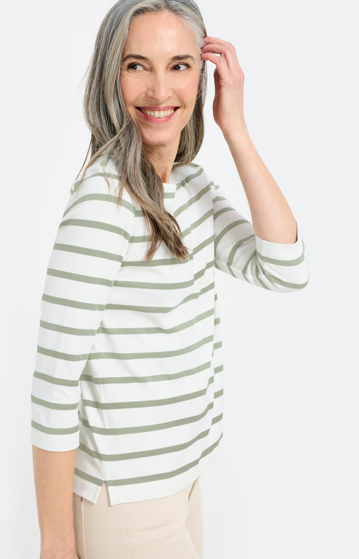 Shirt in streepdessin, grasgroen