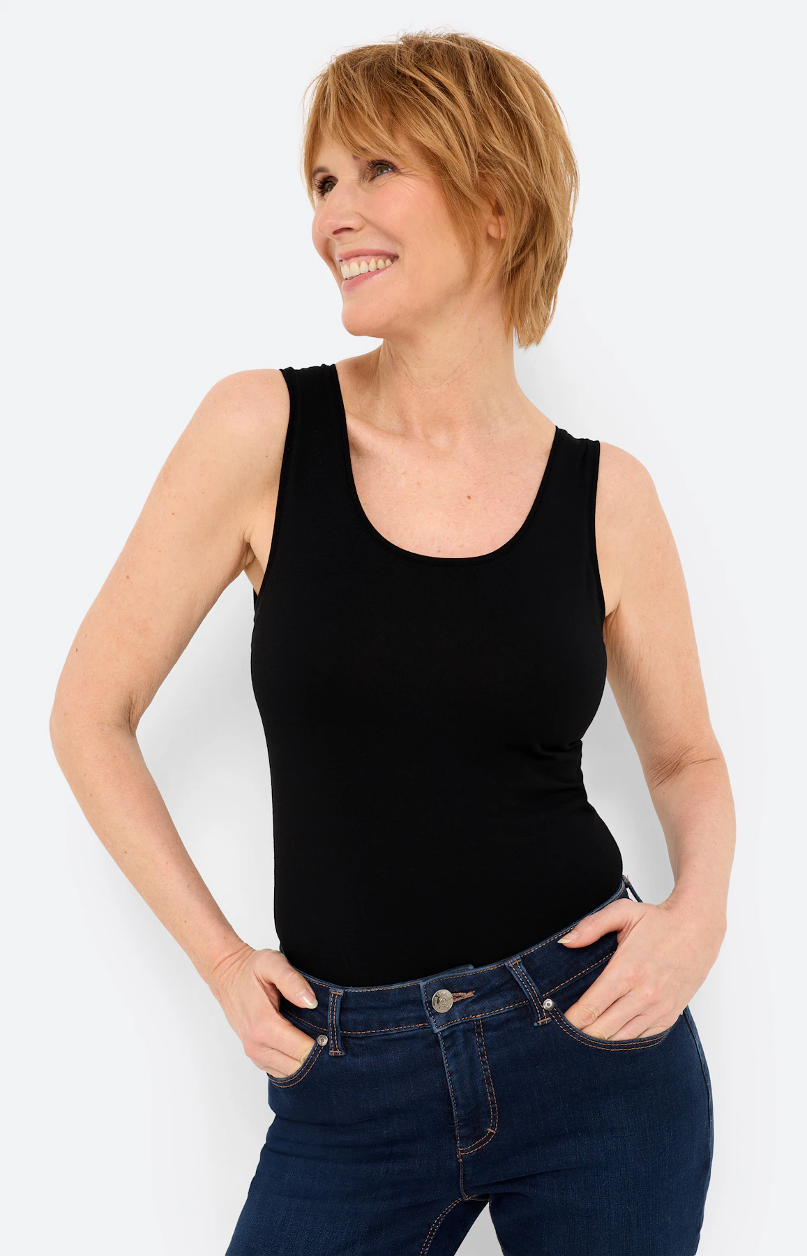 Top met ronde hals, zwart