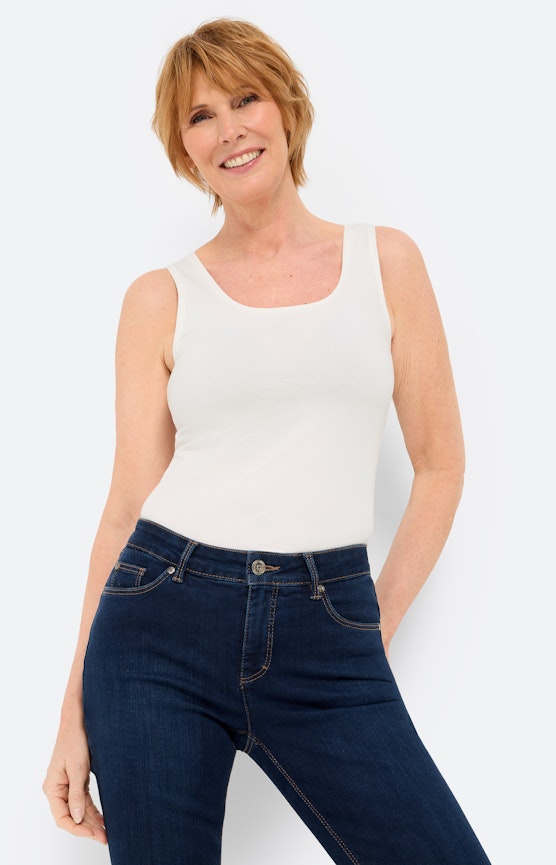 Top mit Rundhalsausschnitt, weiß