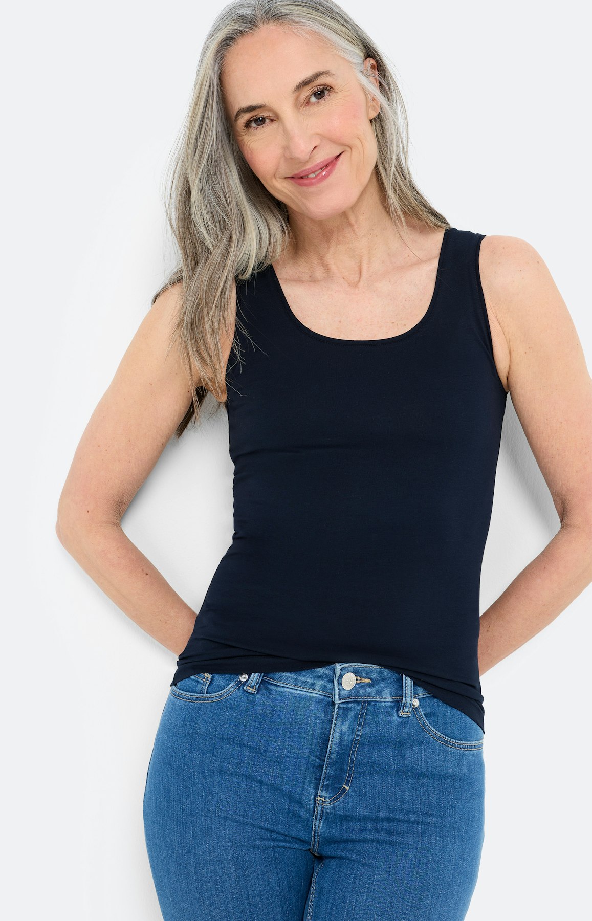 Top met ronde hals, navy