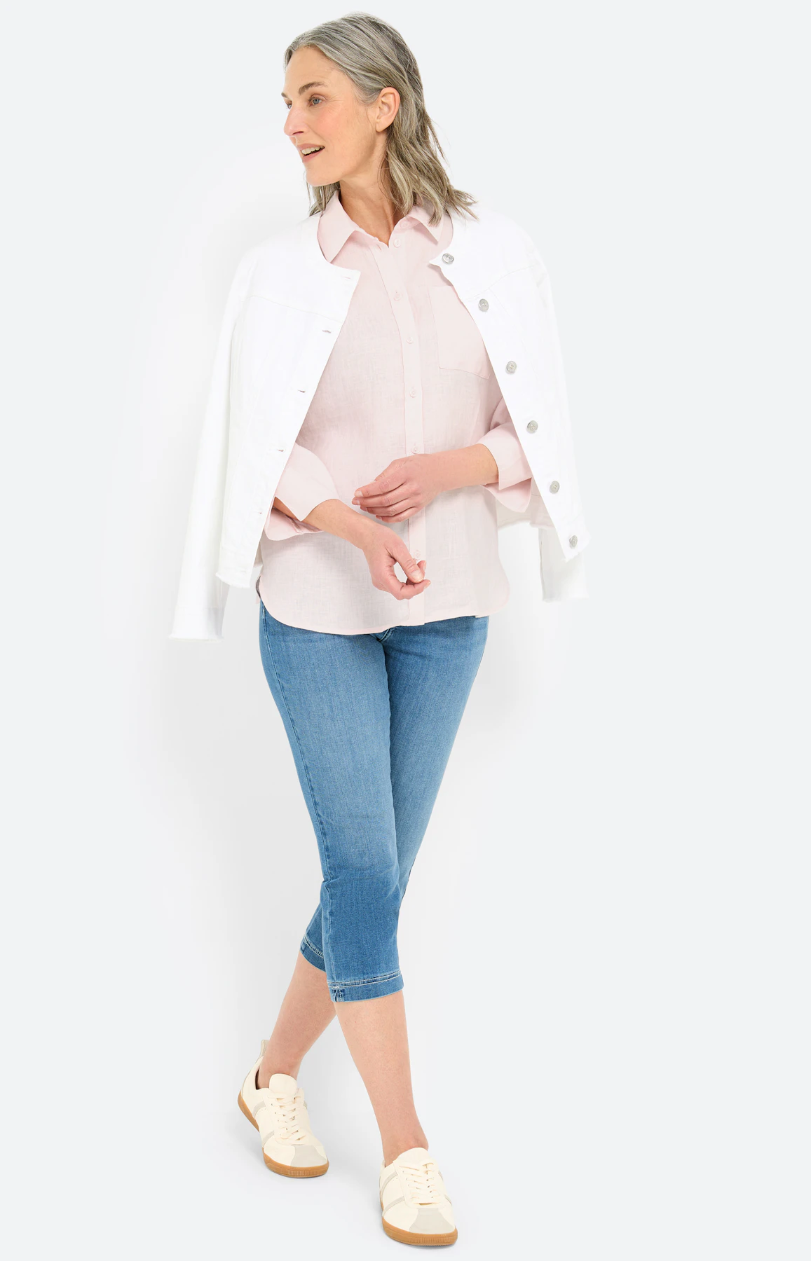 Capri-jeans met bindceintuur, dark denim