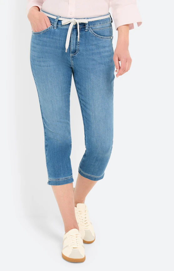 Capri-jeans met bindceintuur, dark denim