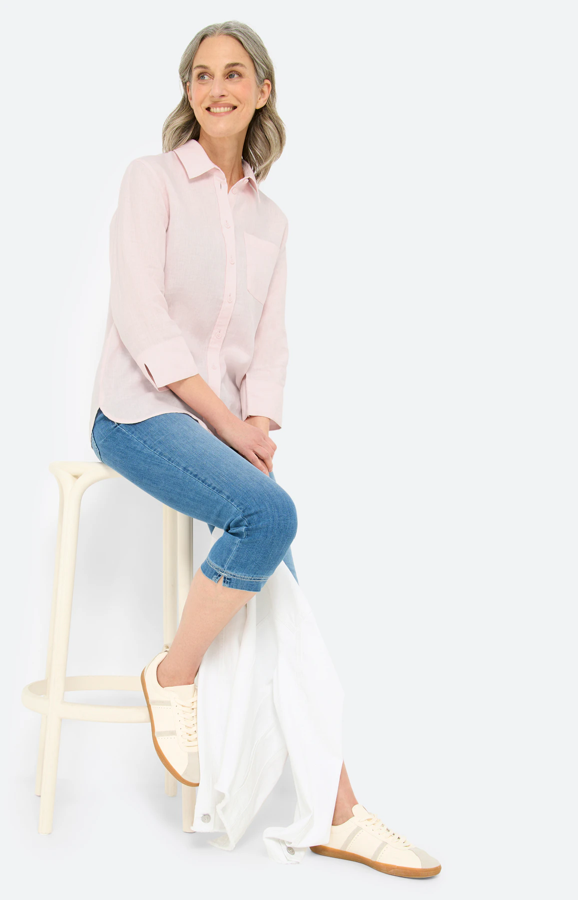 Capri-jeans met bindceintuur, dark denim