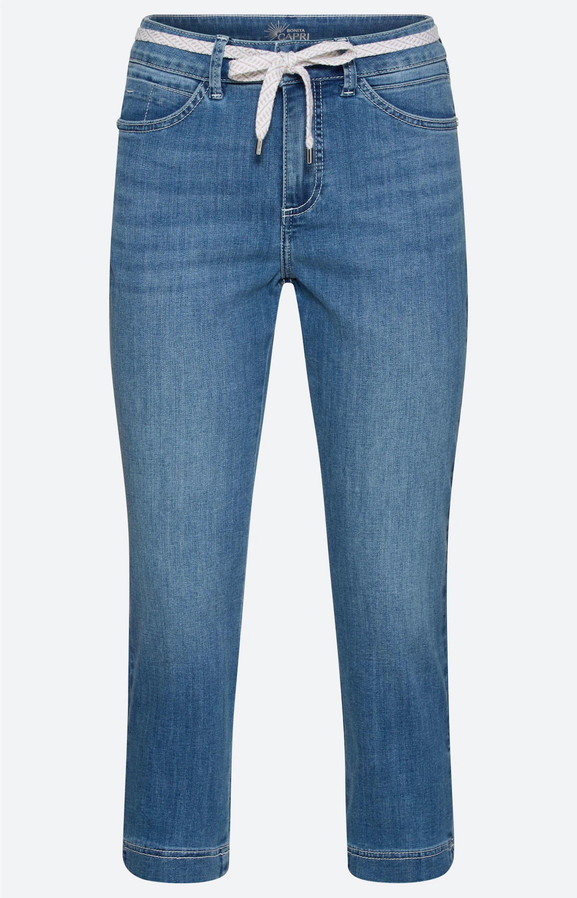 Capri-jeans met bindceintuur, dark denim