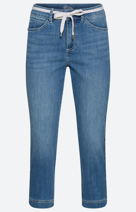 Capri-jeans met bindceintuur, dark denim