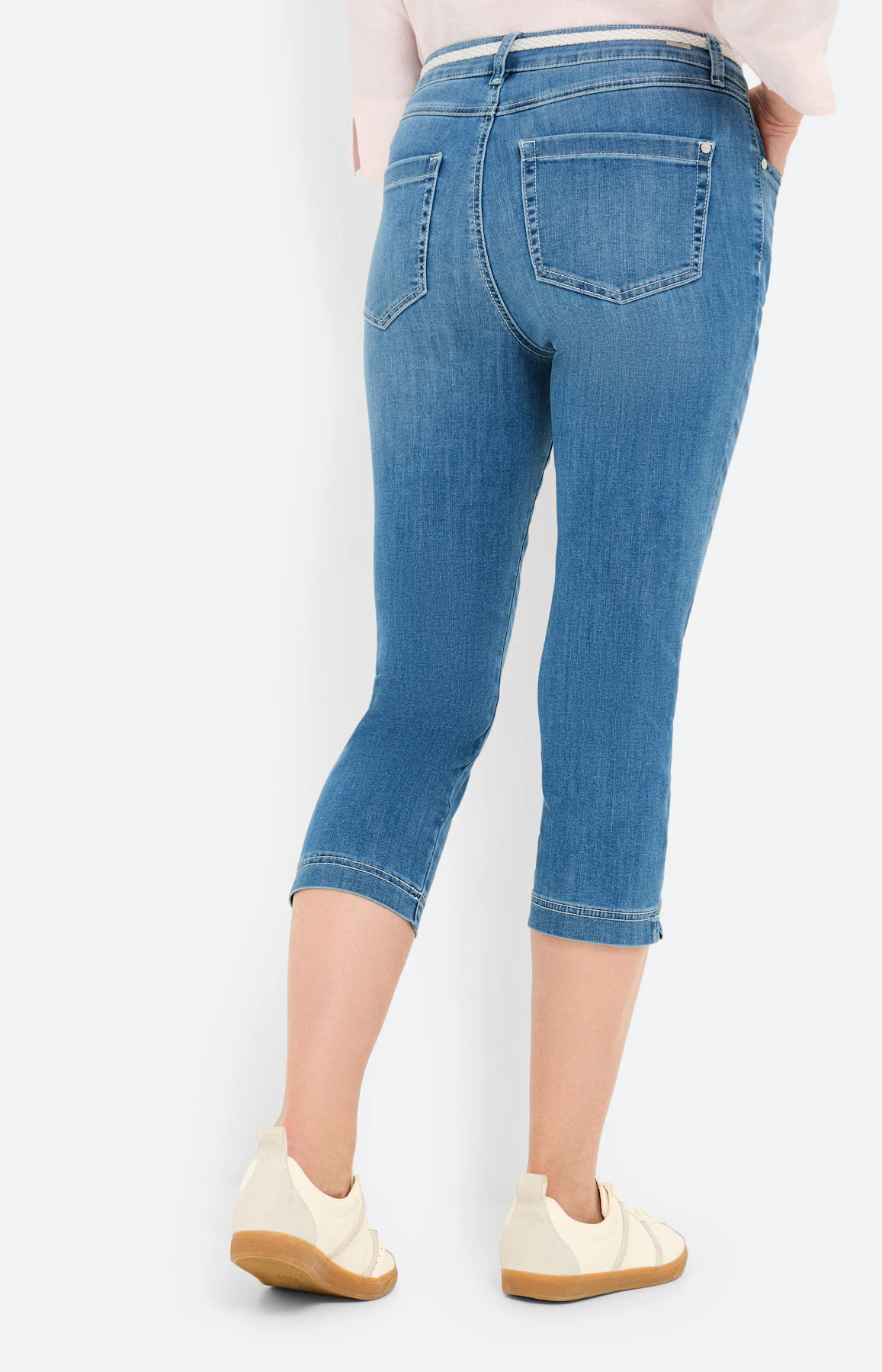 Capri-jeans met bindceintuur, dark denim