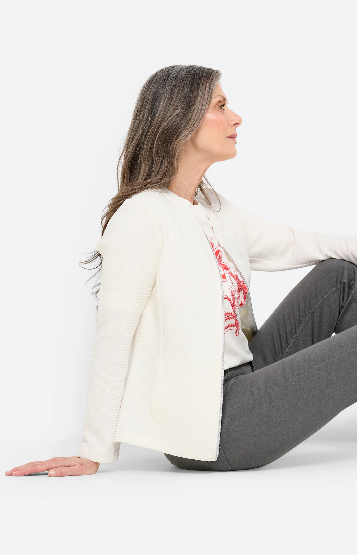 Sweatvest met structuur, wit