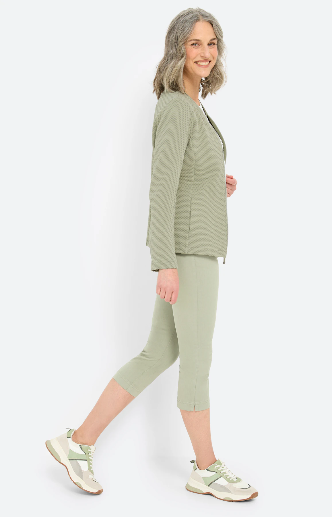 Sweatvest met structuur, grasgroen