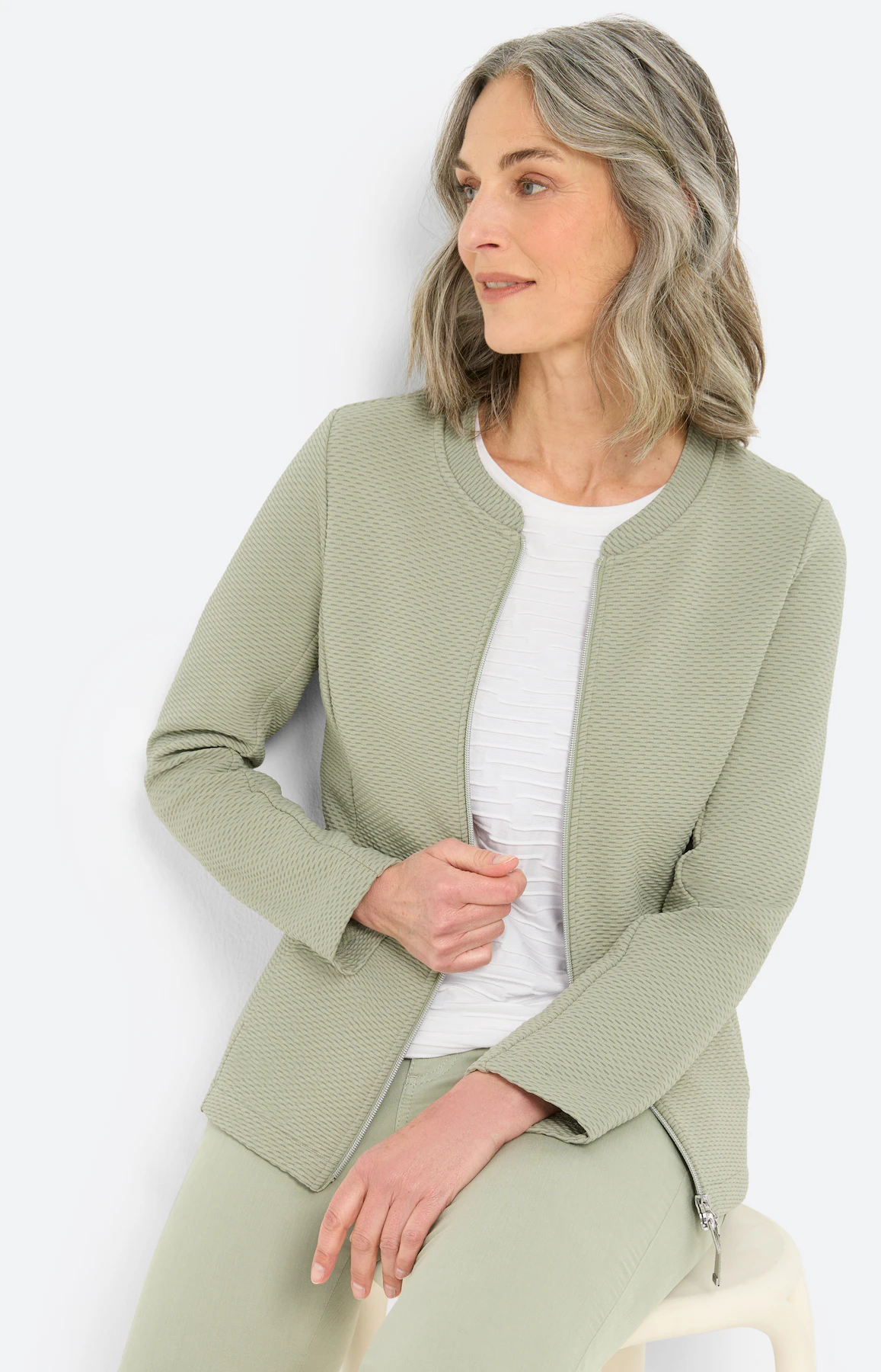 Sweatvest met structuur, grasgroen