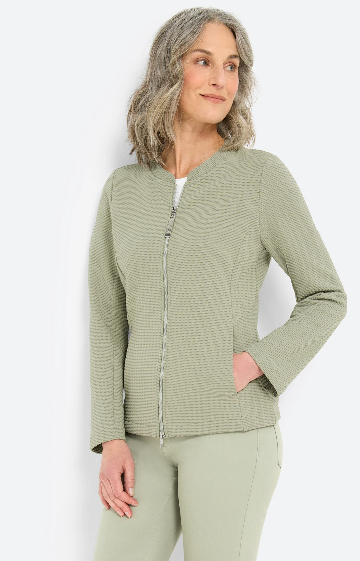 Sweatvest met structuur, grasgroen