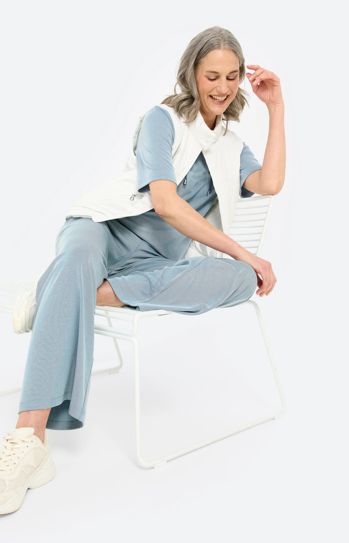 Sweatshirt met streepdessin, petrol