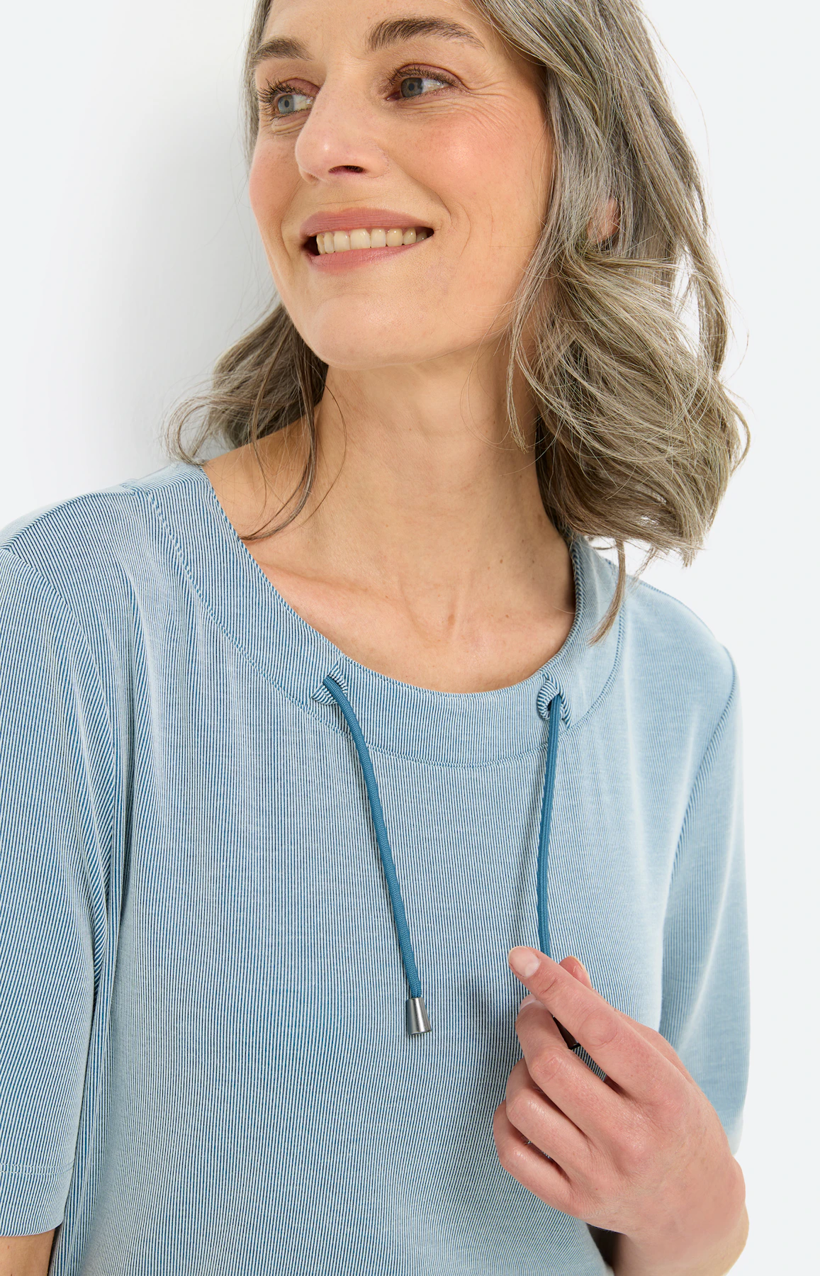 Sweatshirt met streepdessin, petrol