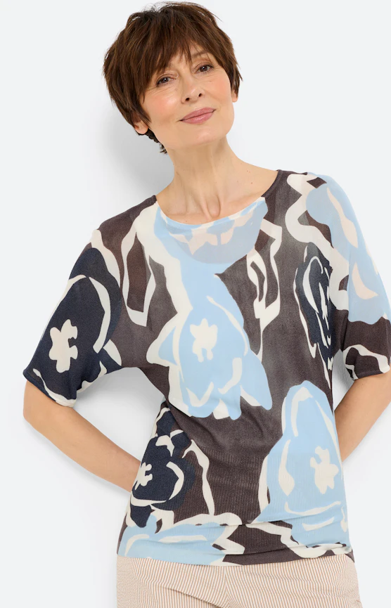 Pullover mit Blumenprint, dunkelbraun