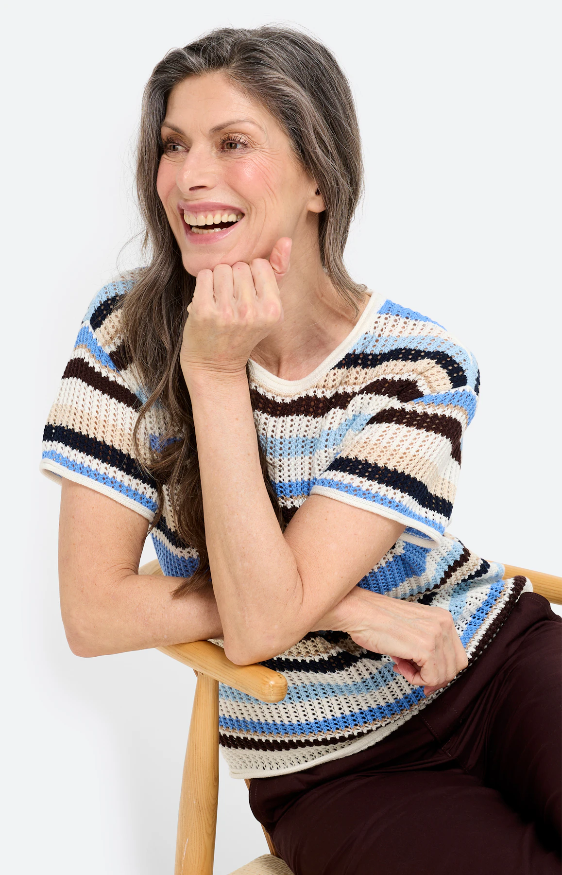 Trui met ajourmotief, zachtblauw