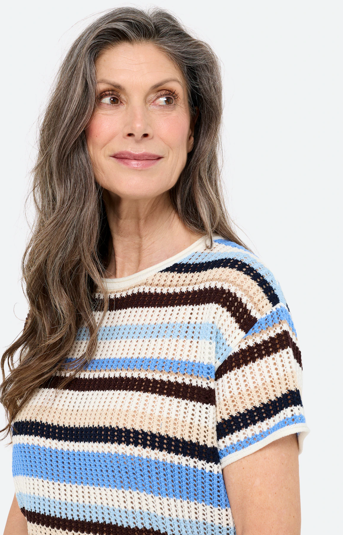 Trui met ajourmotief, zachtblauw