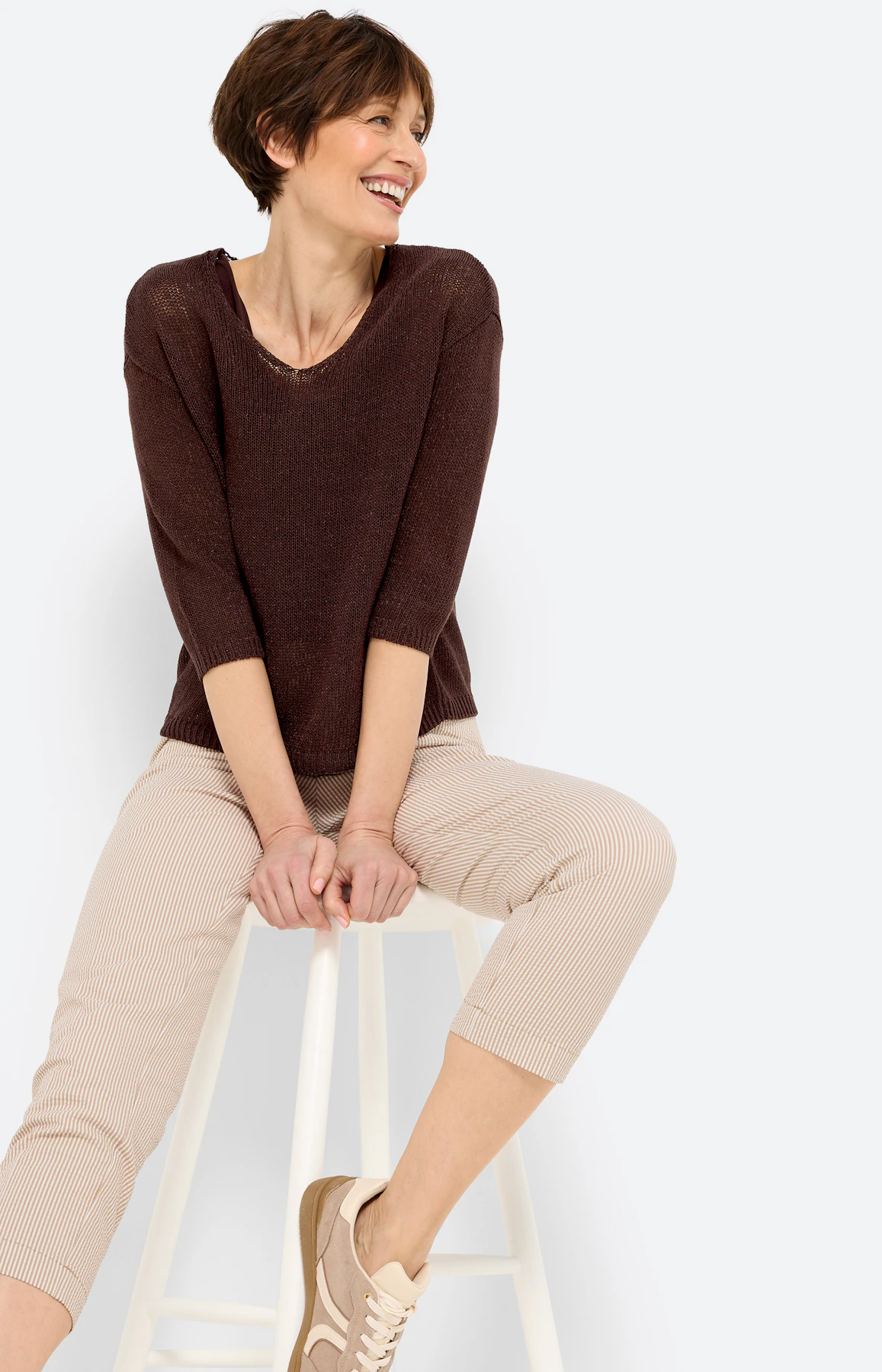 Gebreide trui met V-hals, donkerbruin