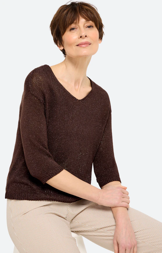Strickpullover mit V-Neck, dunkelbraun