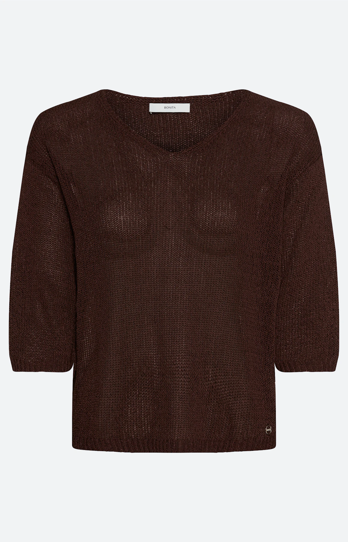 Gebreide trui met V-hals, donkerbruin