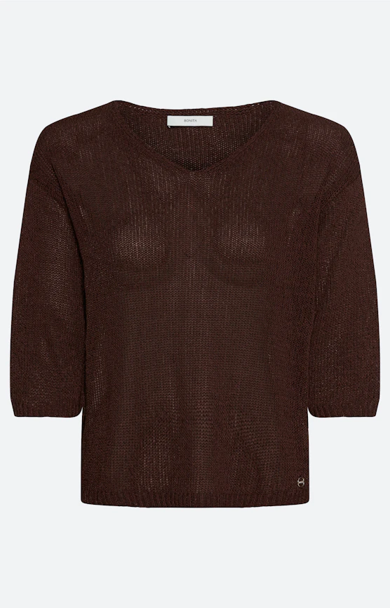 Strickpullover mit V-Neck, dunkelbraun
