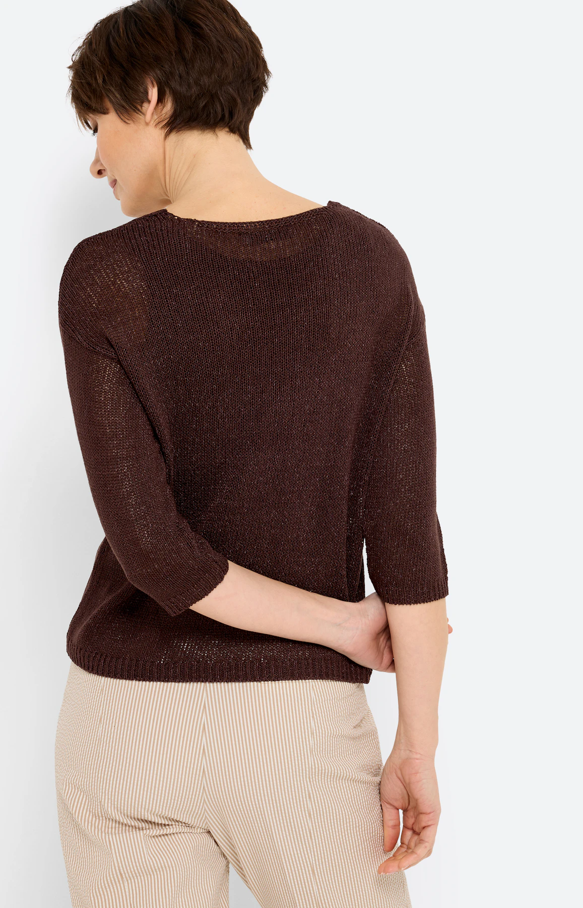 Gebreide trui met V-hals, donkerbruin