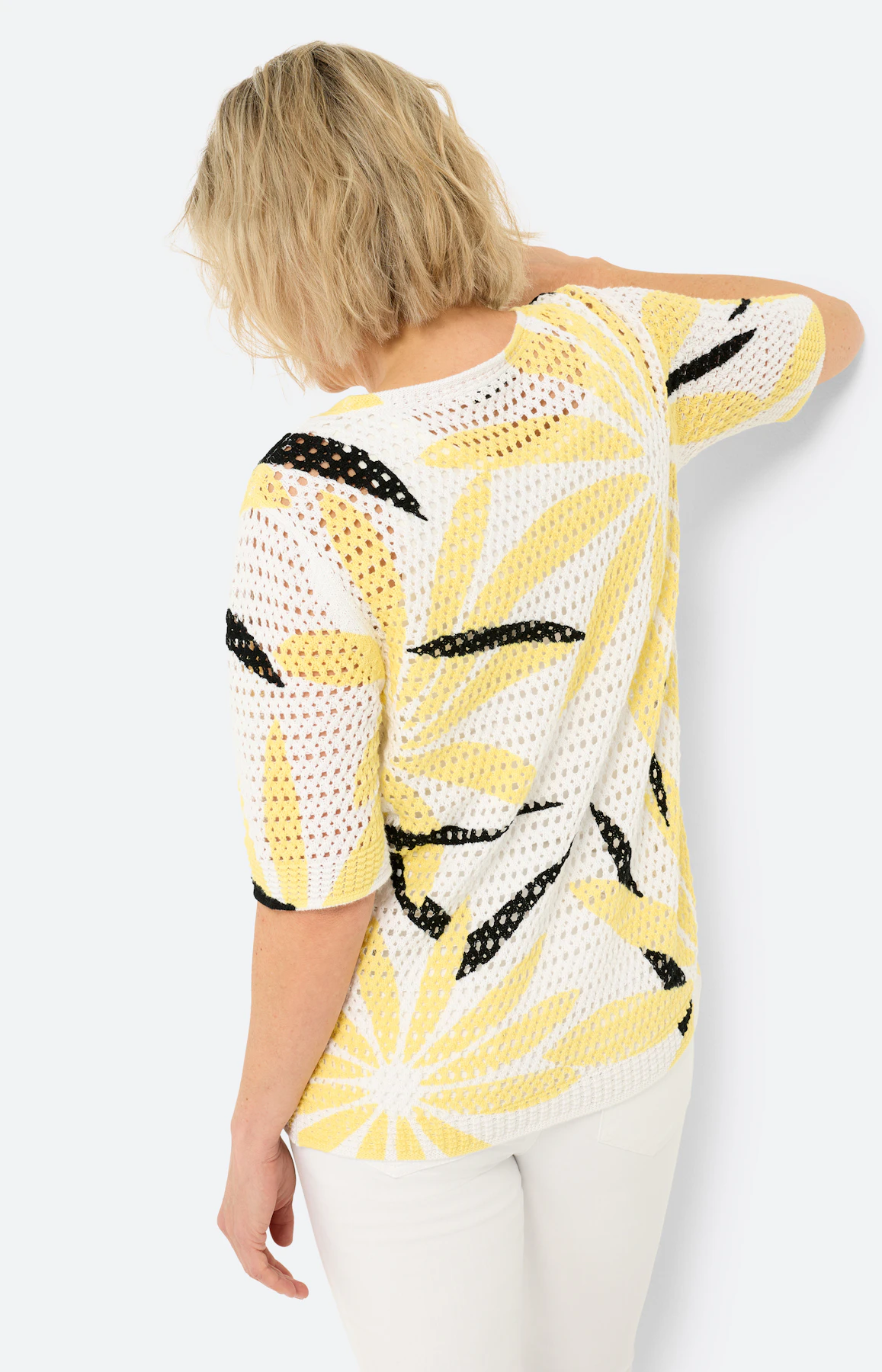 Gebreide trui met bloemmotief, geel
