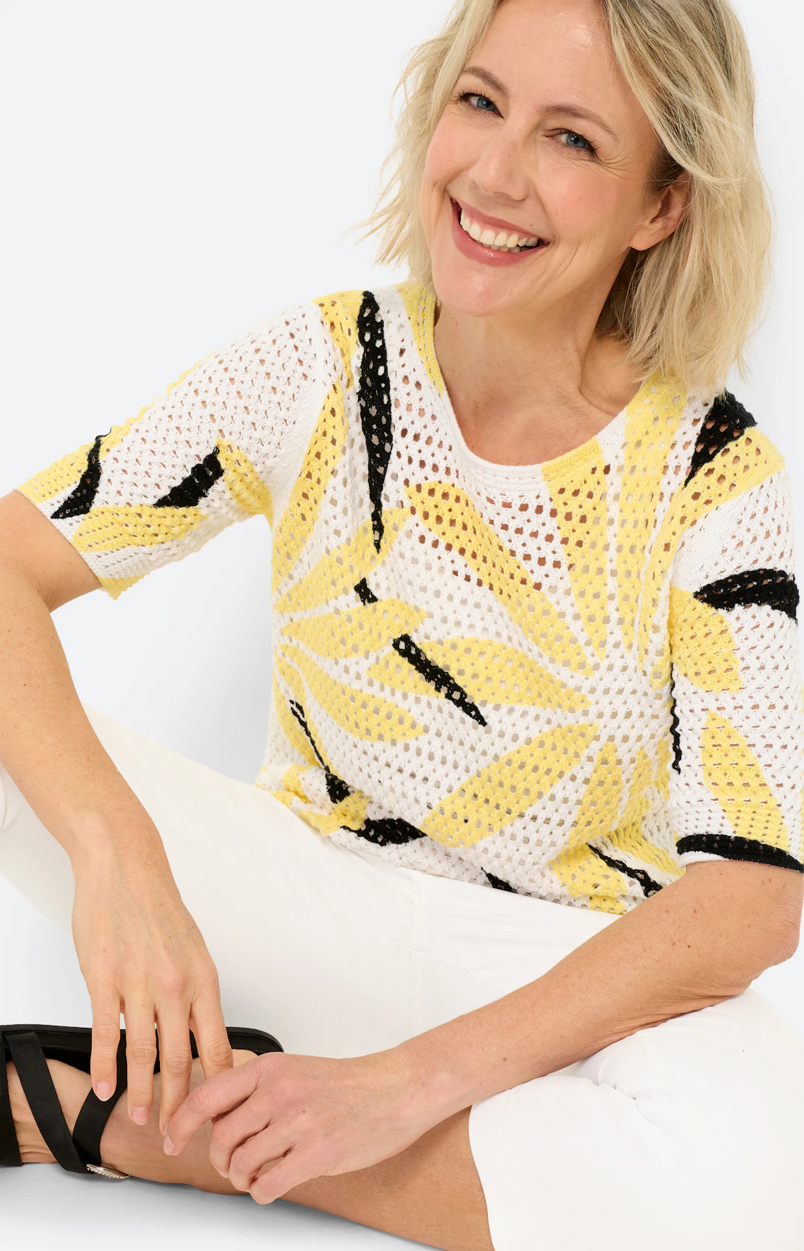 Gebreide trui met bloemmotief, geel