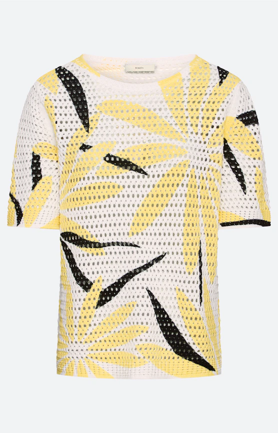 Strickpullover mit Blumenmuster, gelb