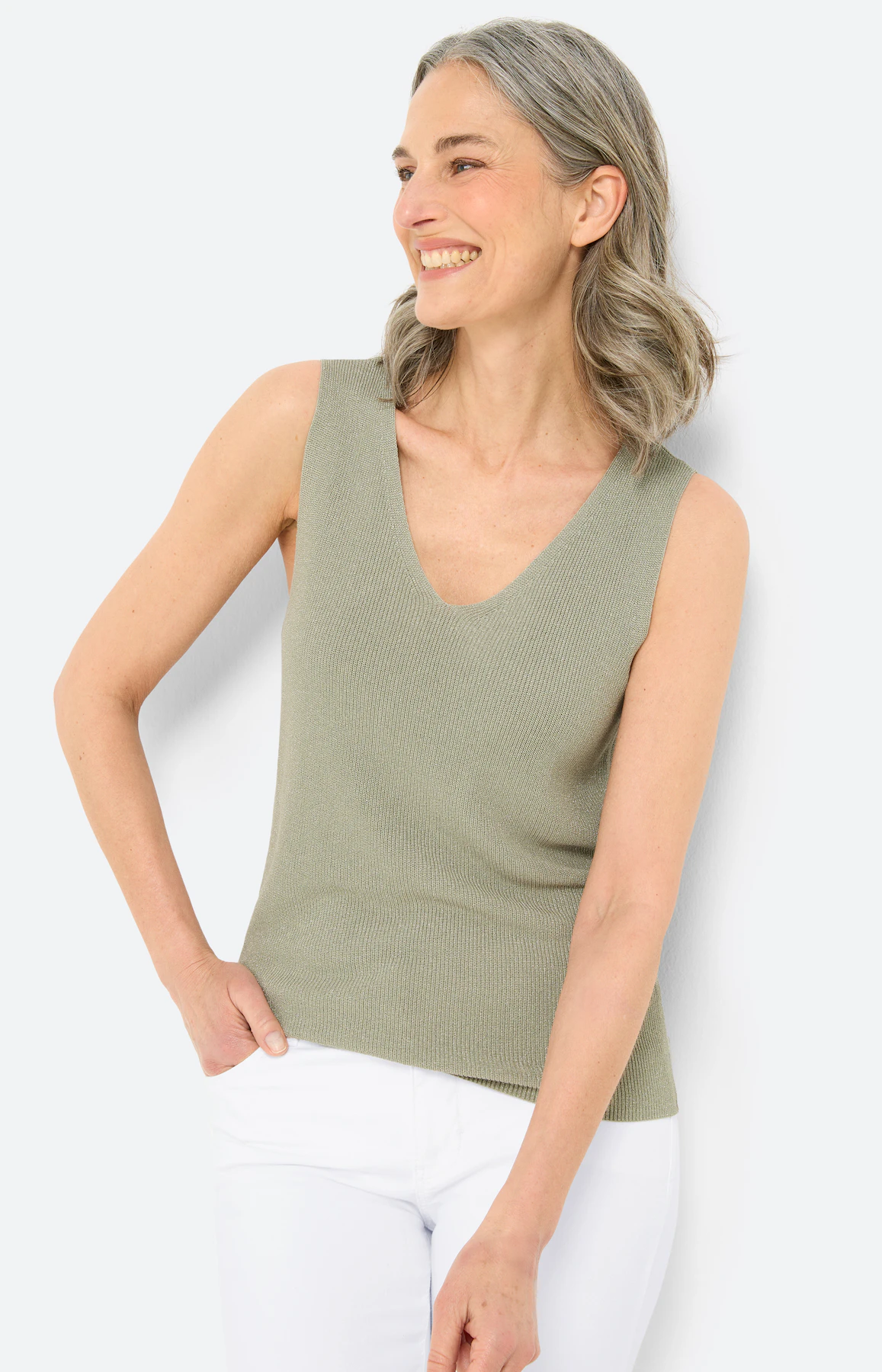 Tricottop met glittereffect, grasgroen