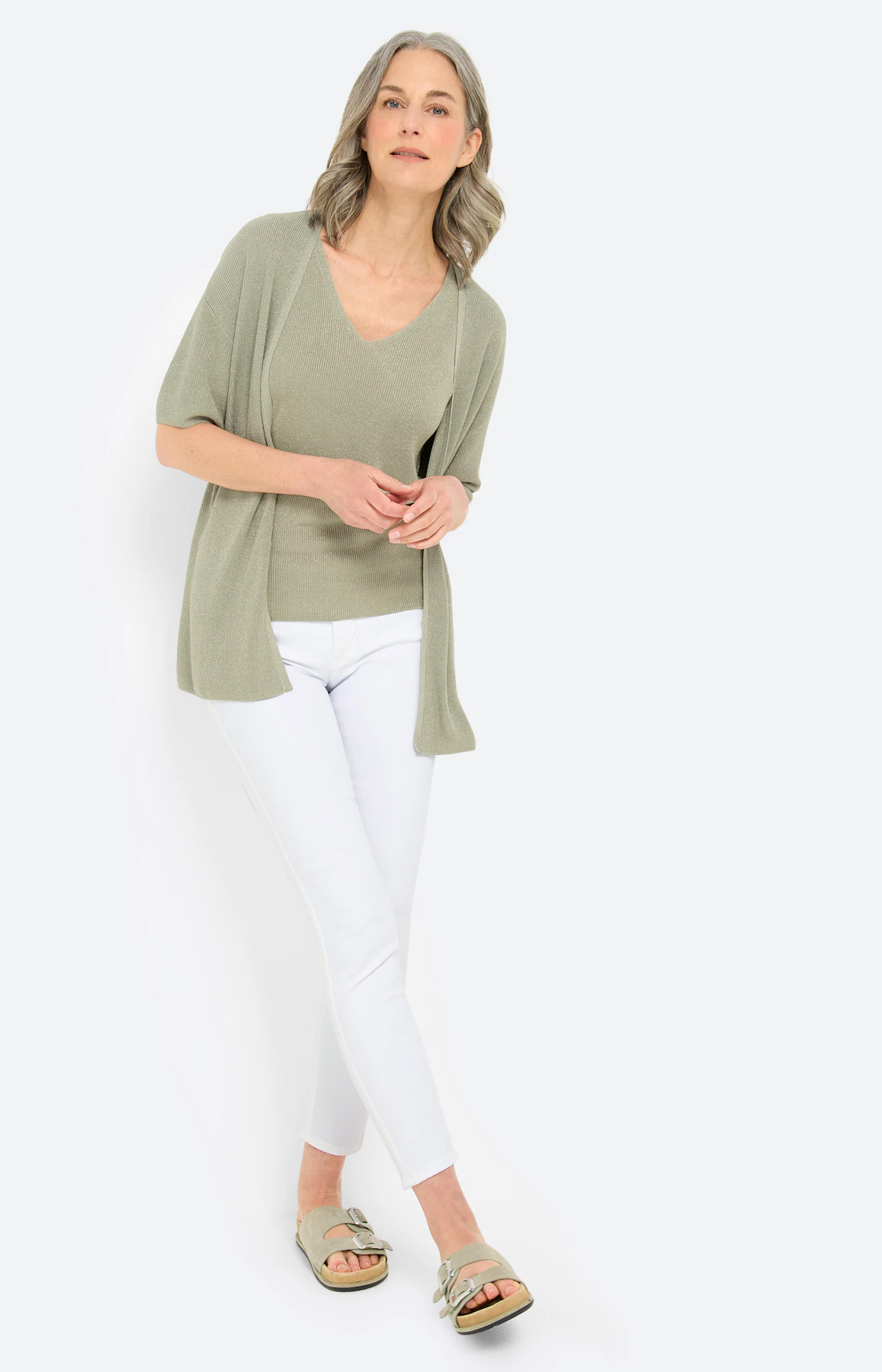 Cardigan met glittereffect, grasgroen