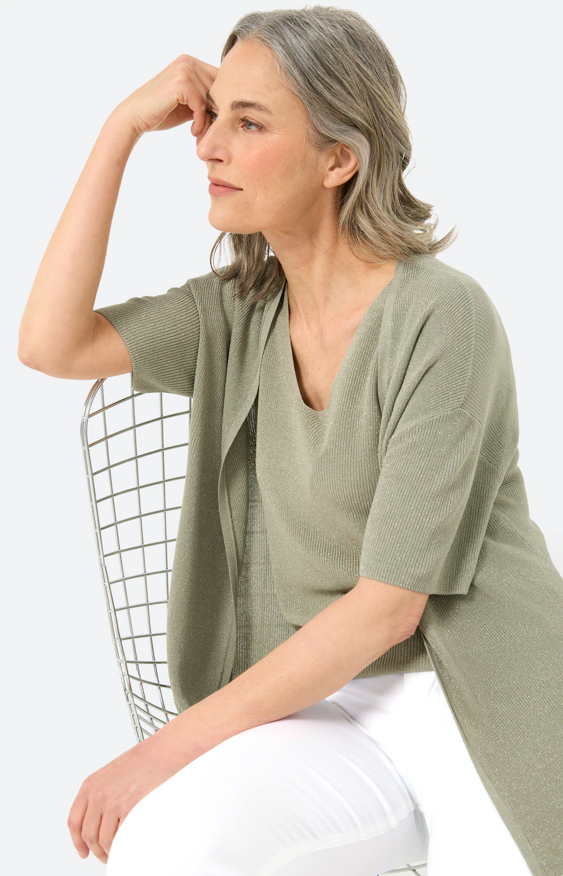 Cardigan met glittereffect, grasgroen