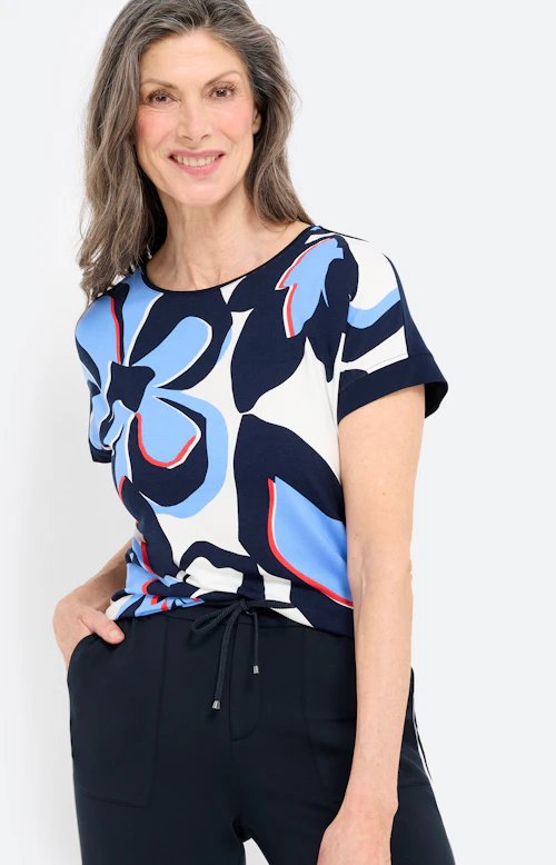 T-shirt met groot bloemmotief, navy