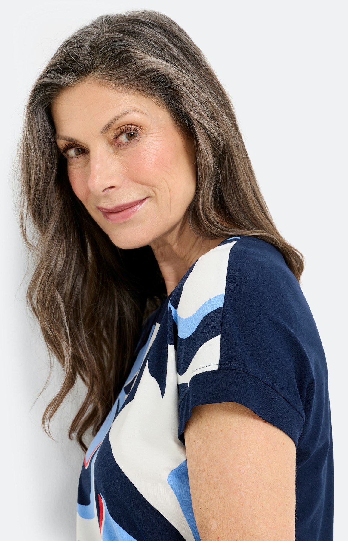 T-shirt met groot bloemmotief, navy