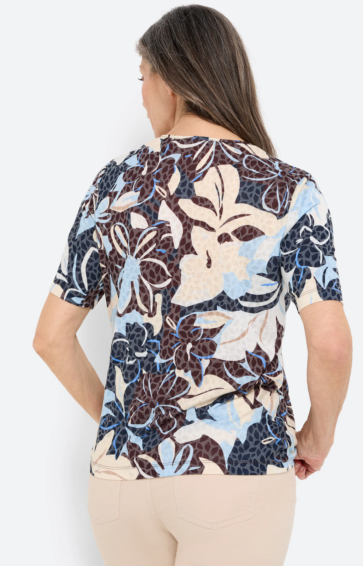 T-shirt met bloemmotief, donkerbruin