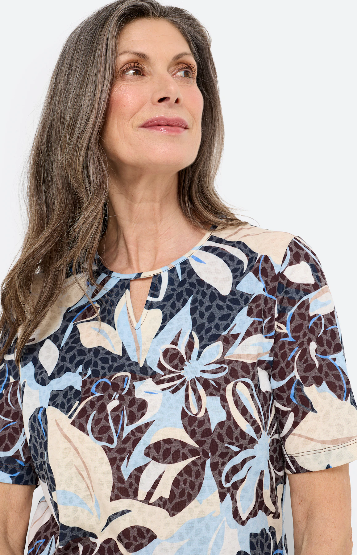 T-shirt met bloemmotief, donkerbruin