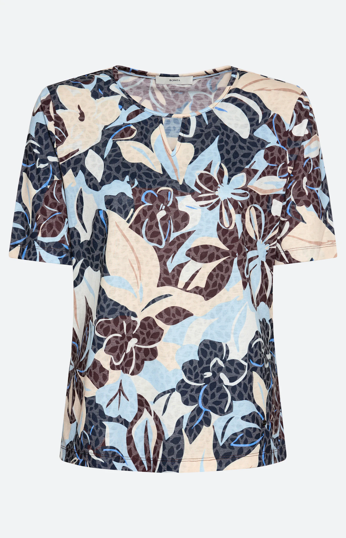 T-shirt met bloemmotief, donkerbruin