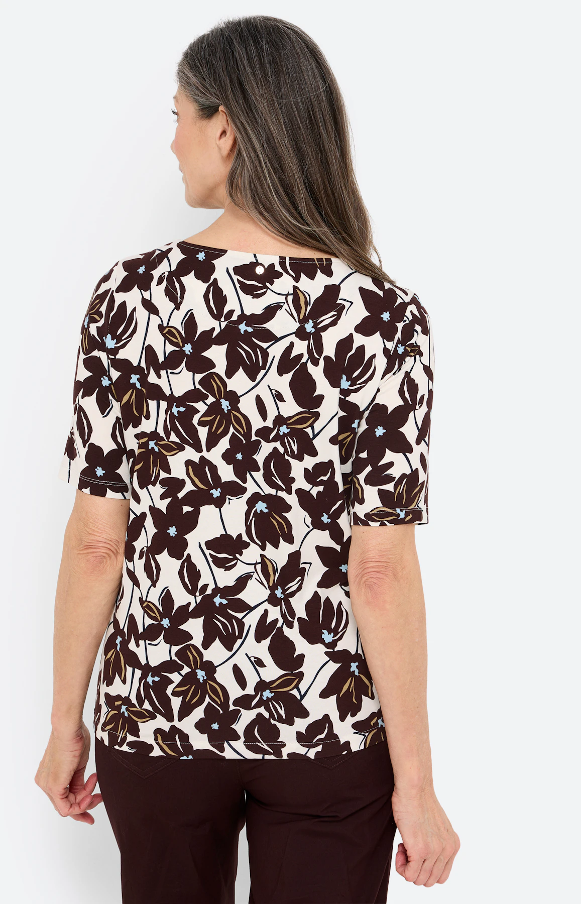 T-shirt met knoopdetail, donkerbruin