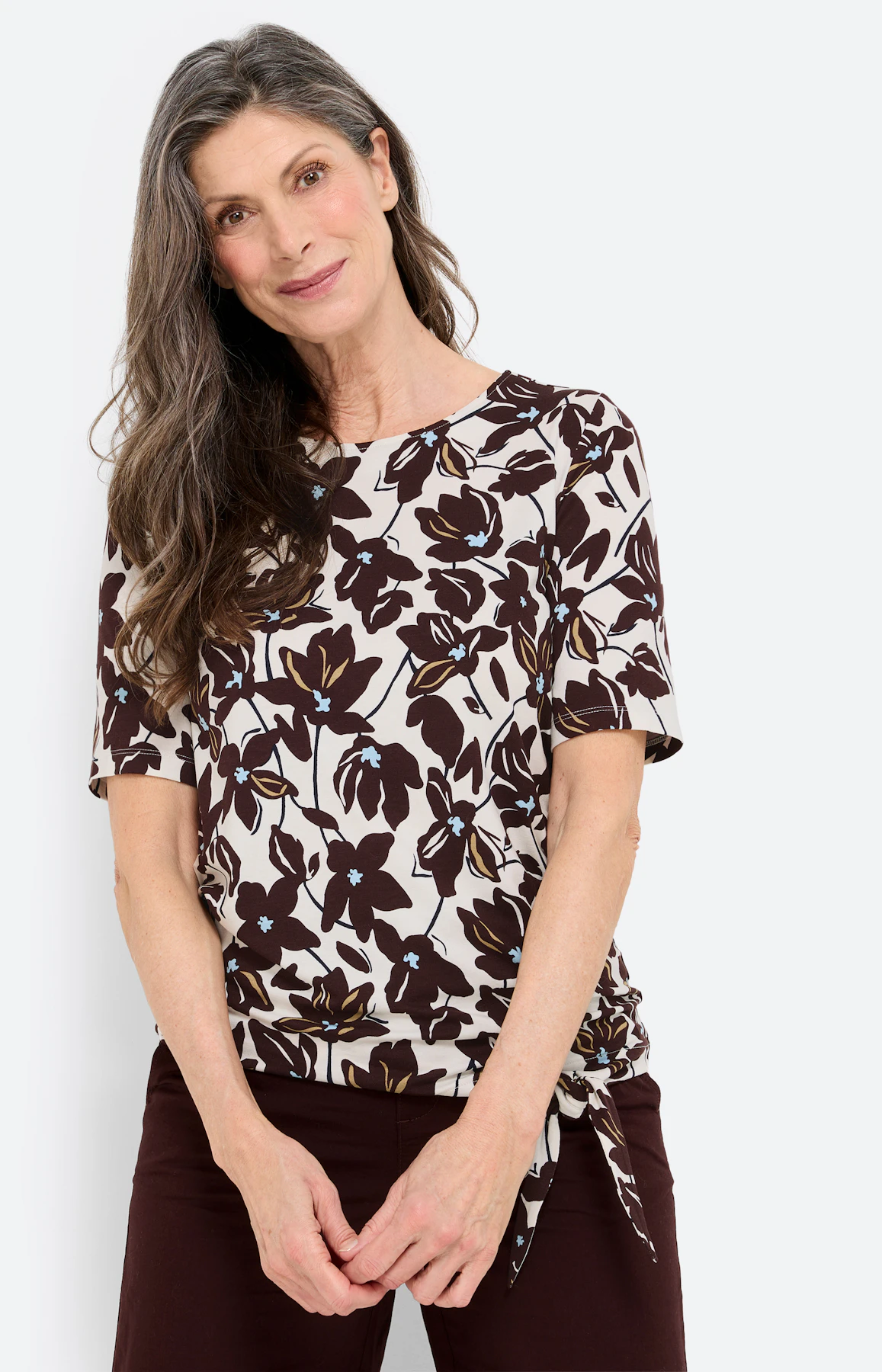 T-shirt met knoopdetail, donkerbruin