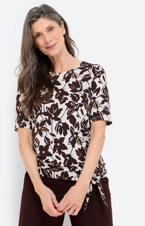 T-shirt met knoopdetail, donkerbruin