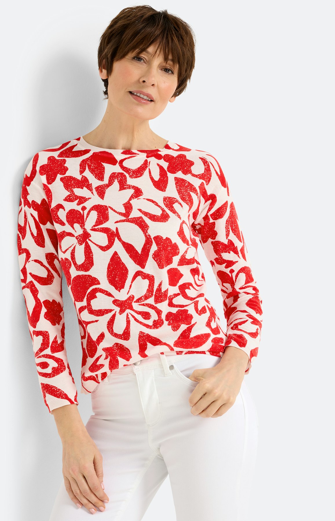Trui met bloemenprint, rood