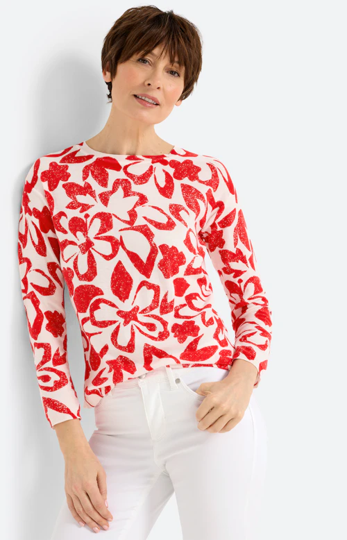 Trui met bloemenprint, rood