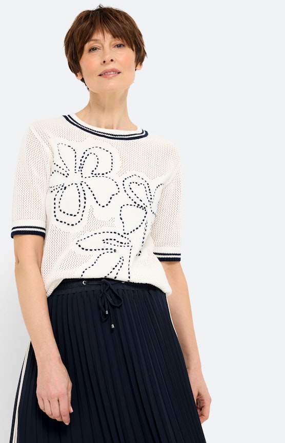 Gebreide trui met bloemendessin, wit