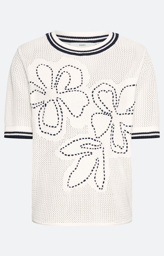 Gebreide trui met bloemendessin, wit