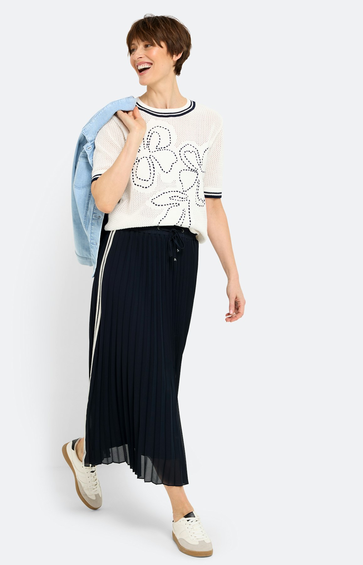 Gebreide trui met bloemendessin, wit