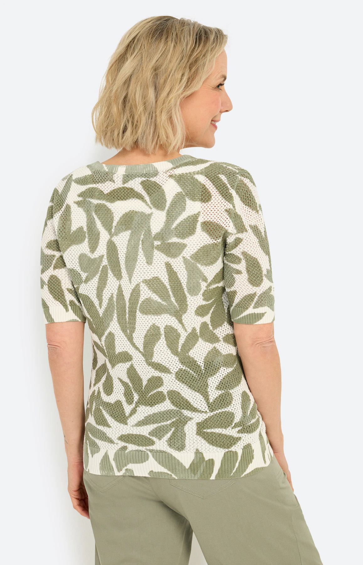 Trui met ajourmotief, lichtkaki