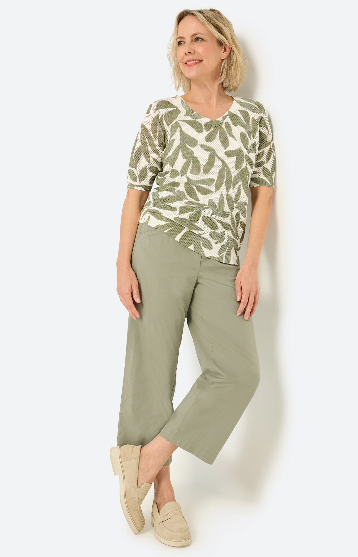 Trui met ajourmotief, lichtkaki