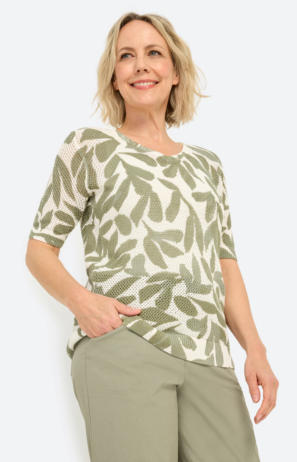 Trui met ajourmotief, lichtkaki