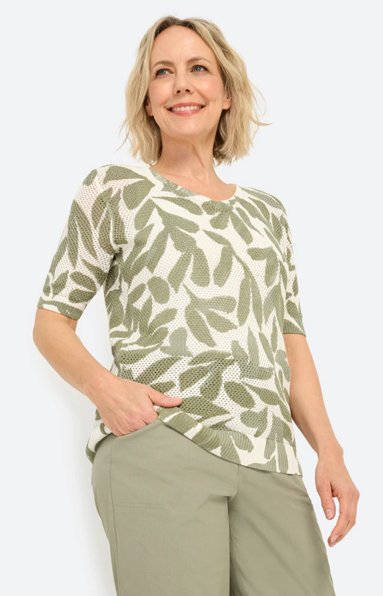 Trui met ajourmotief, lichtkaki