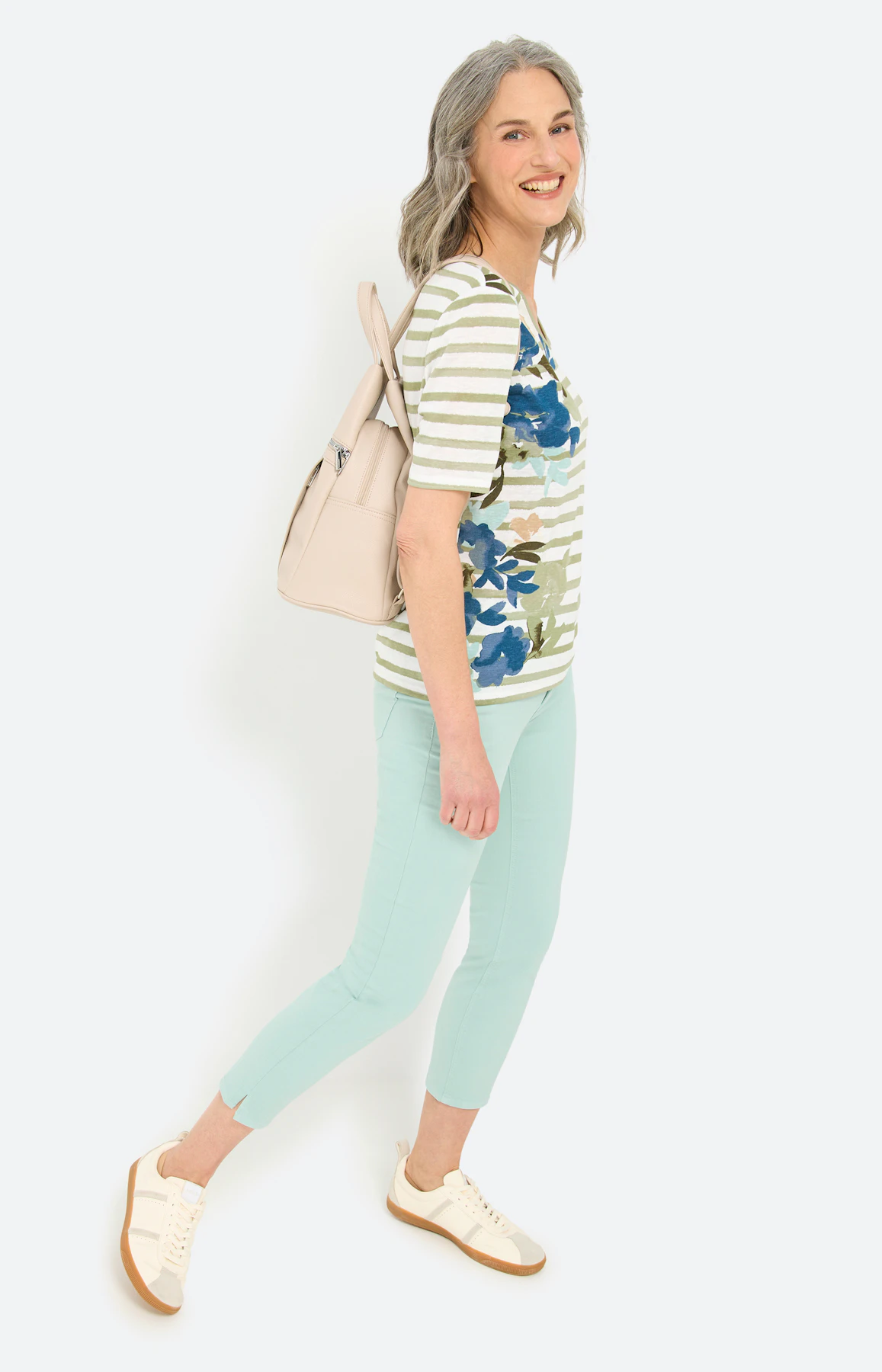 T-shirt met mix van motieven, petrol