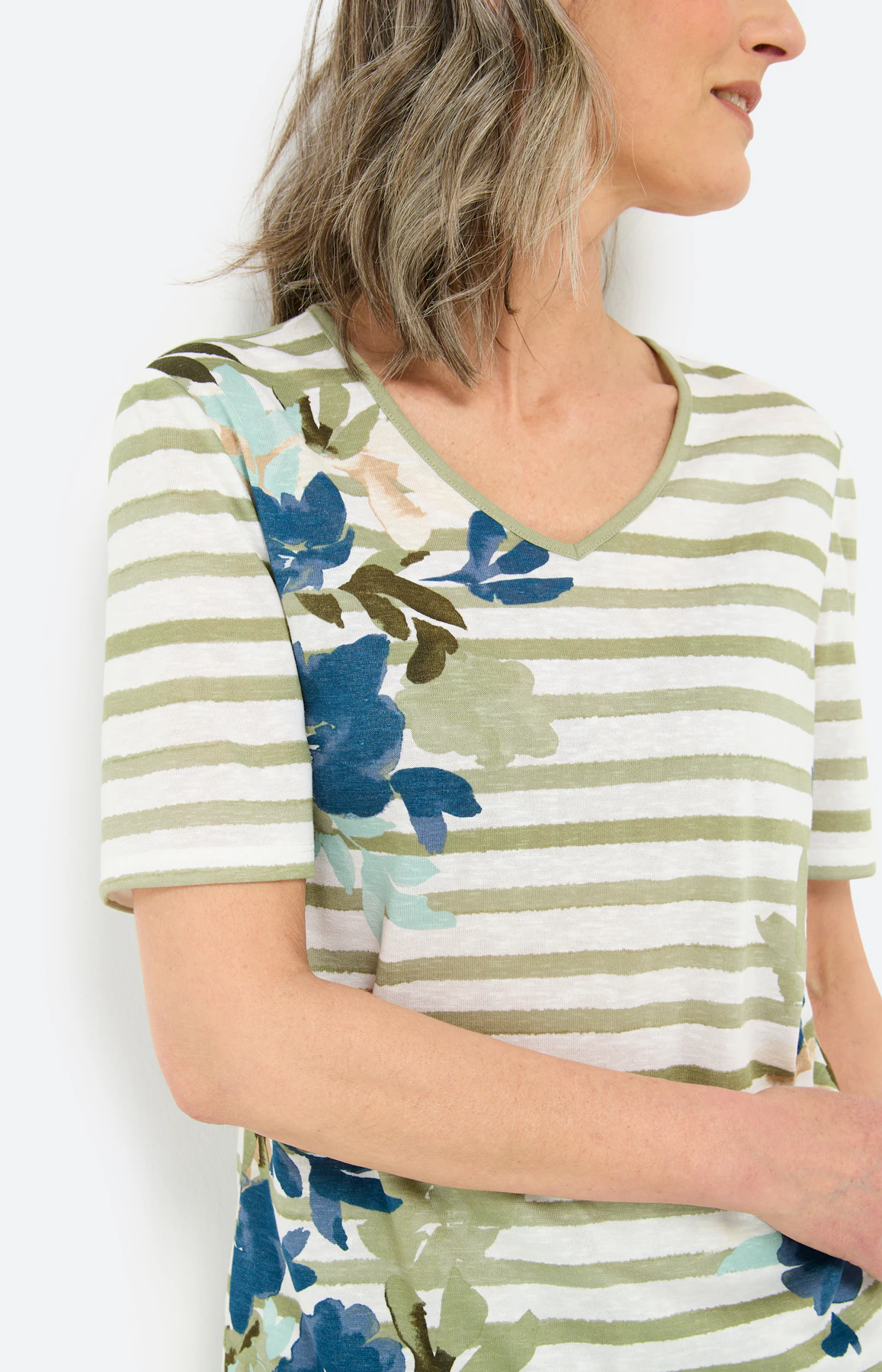 T-shirt met mix van motieven, petrol