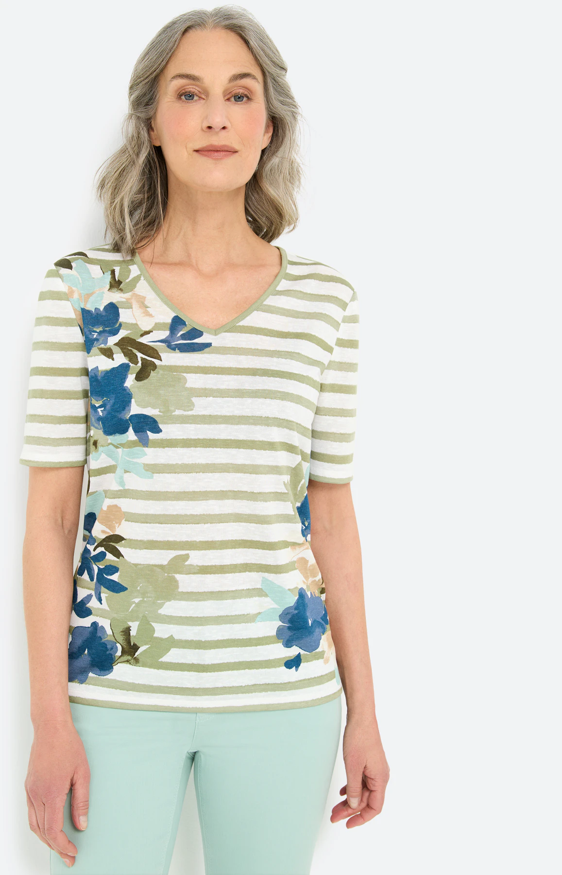 T-shirt met mix van motieven, petrol